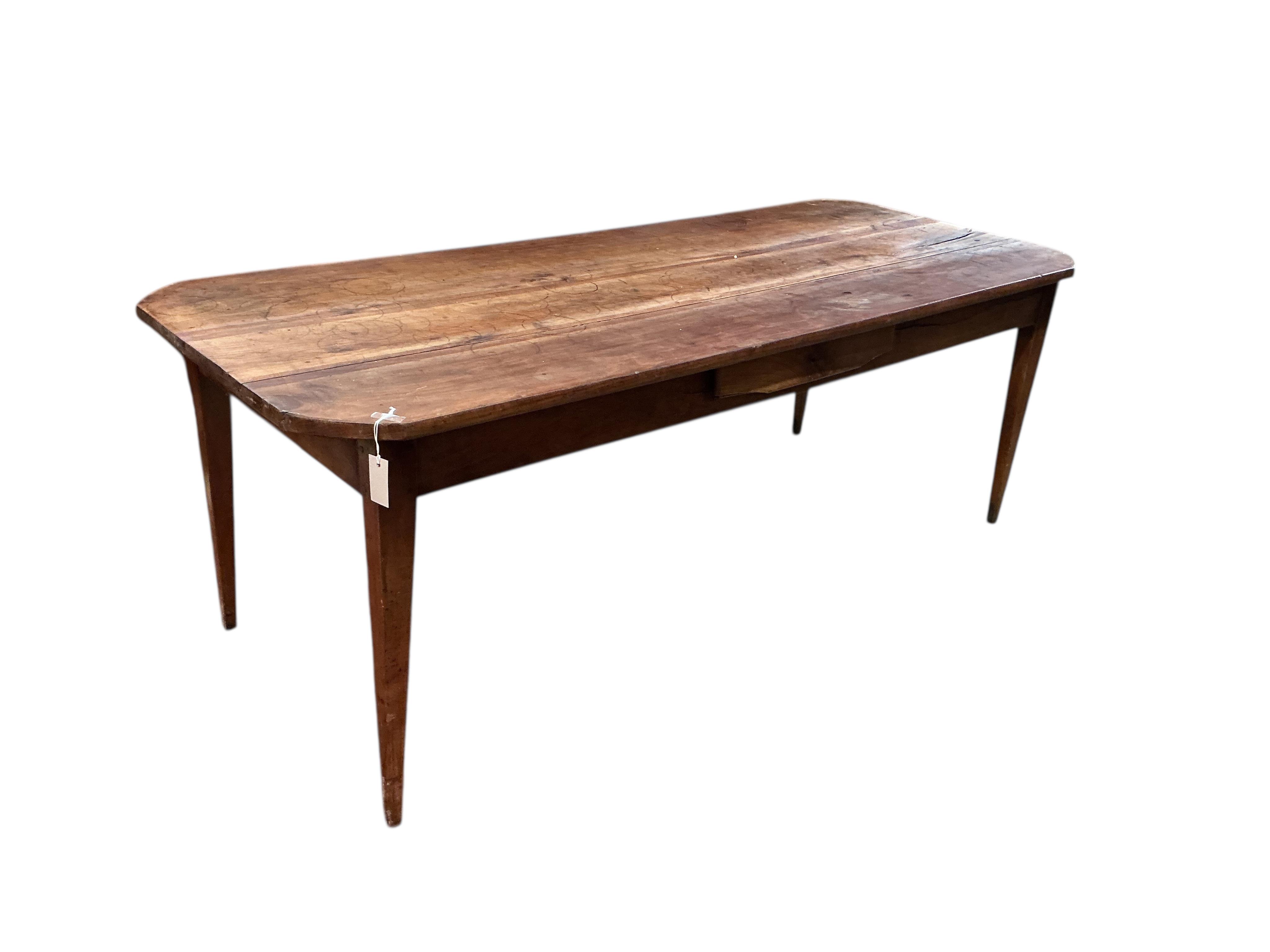A 19th century French rectangular cherry kitchen table, width 200cm, depth 80cm, height 73cm